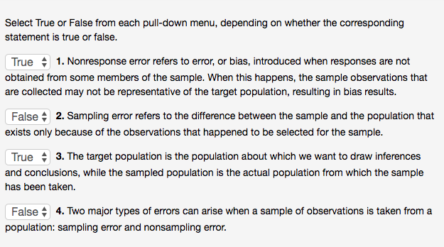 True And Sample Error Solved Select True or False from each pull-down menu, | Chegg.com