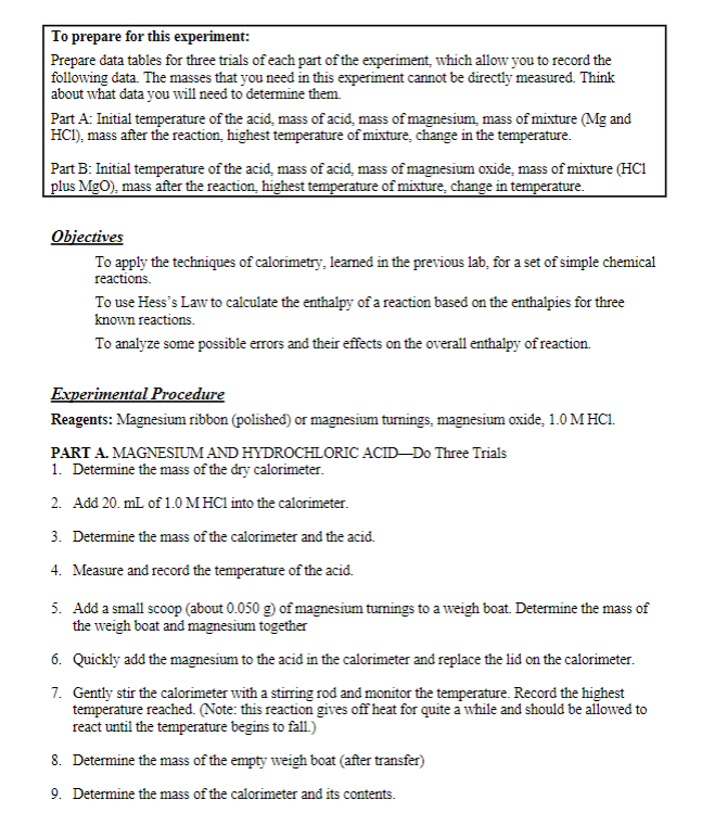 PART B. MAGNESIUM OXIDE AND HYDROCHLORIC ACID-Do | Chegg.com