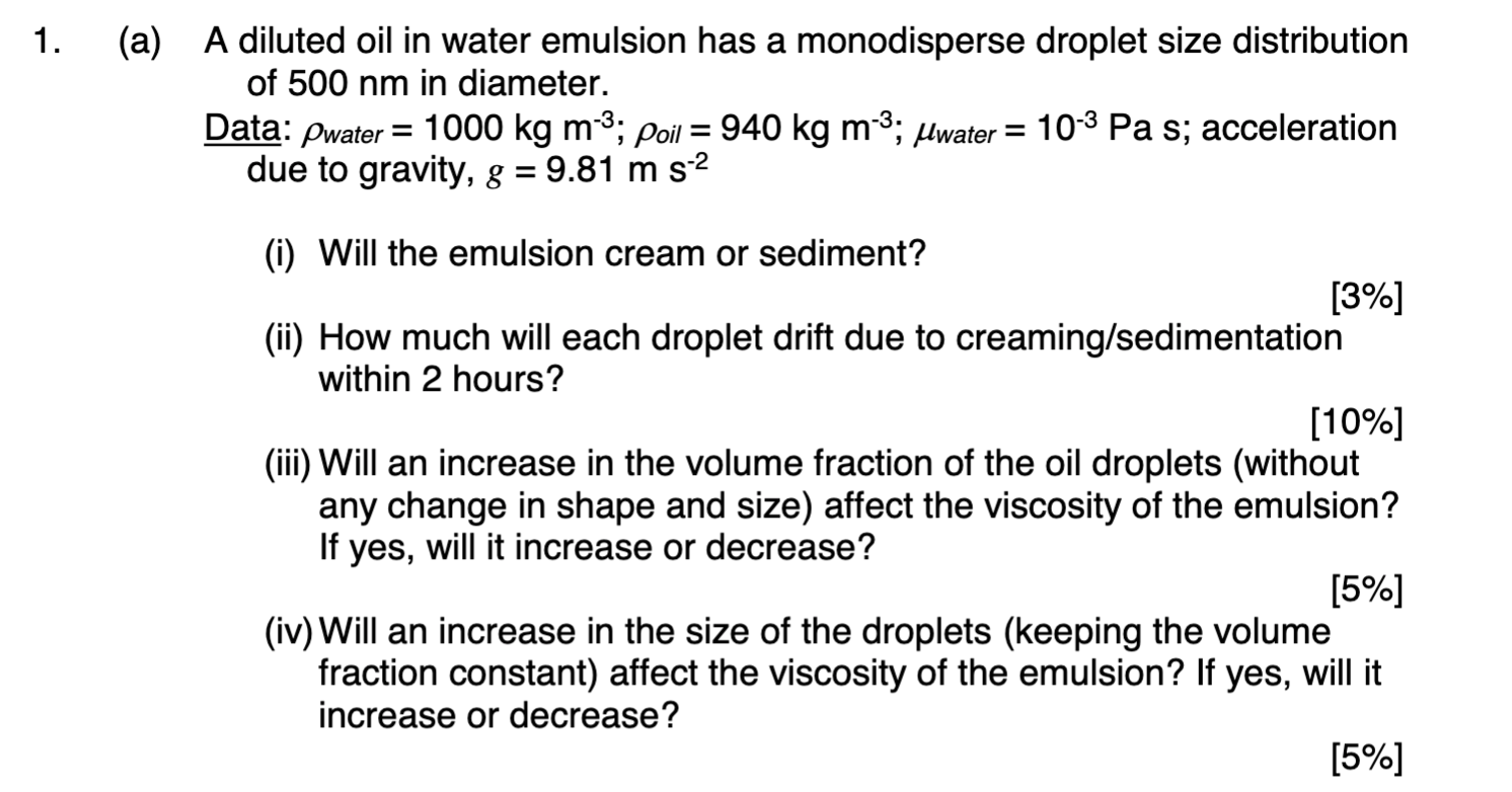 Solved (a) A diluted oil in water emulsion has a
