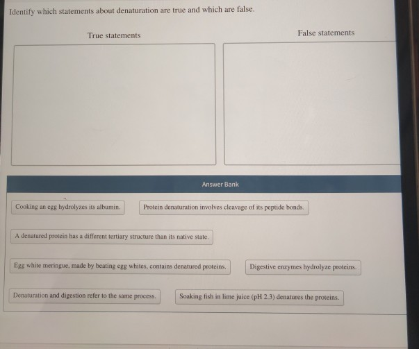 Solved Identify Which Statements About Denaturation Are True 