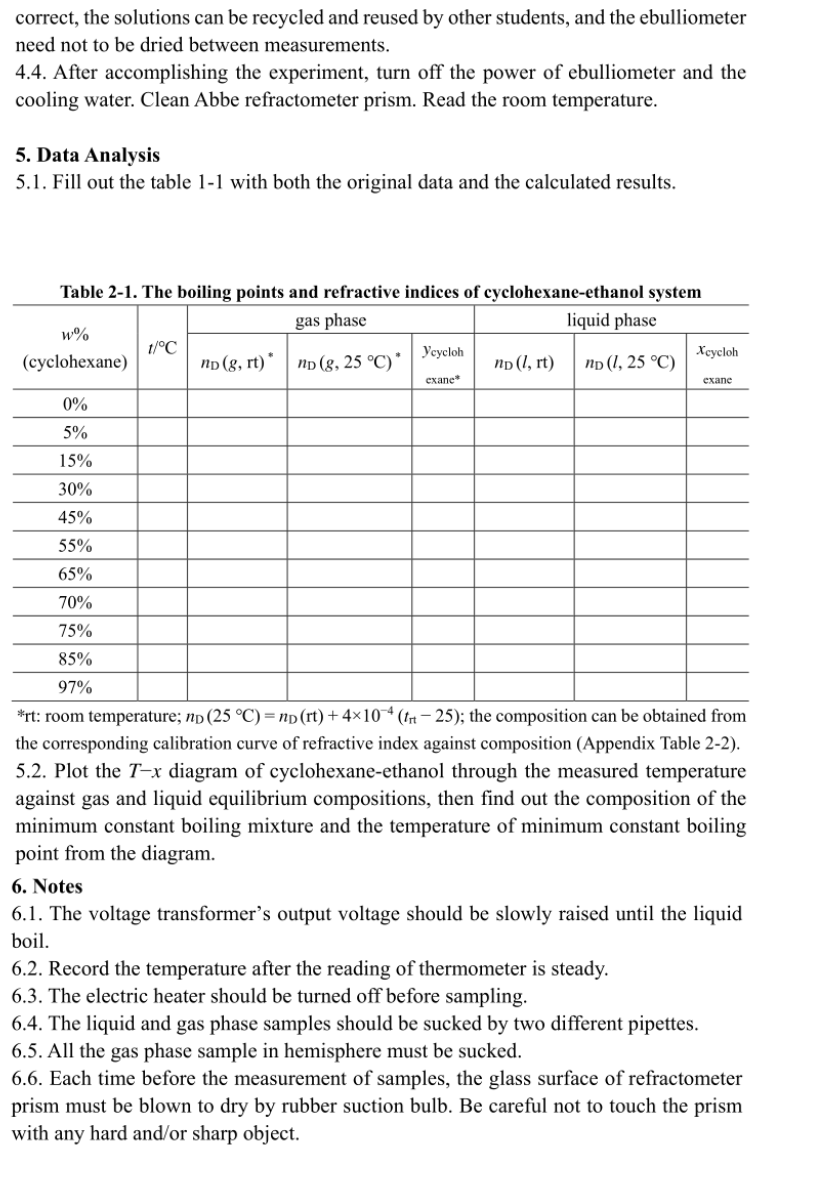 binary liquid vapor phase diagram experiment