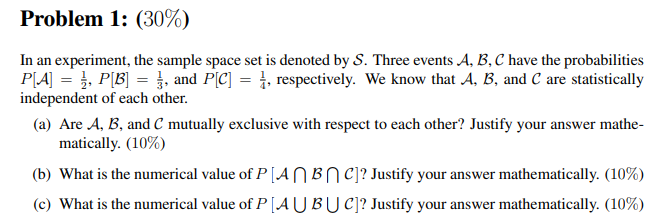 Solved In an experiment, the sample space set is denoted by | Chegg.com