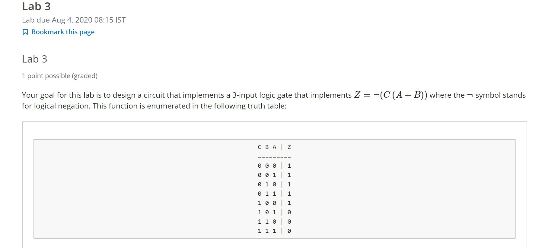 Lab 3 Lab due Aug 4, 2020 08:15 IST a Bookmark this | Chegg.com