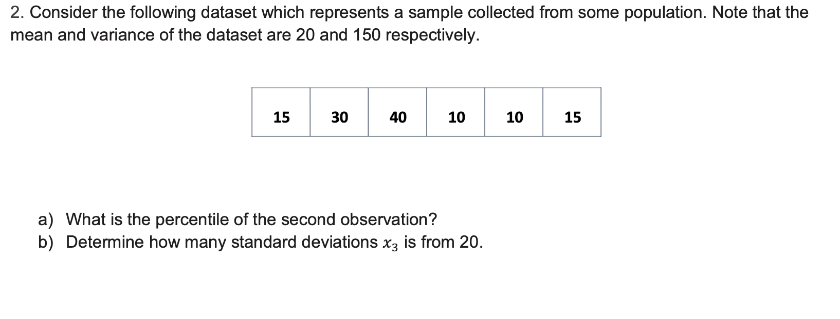 Solved Consider The Following Dataset Which Represents A | Chegg.com