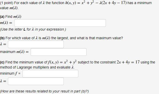 Solved (1 point) For each value of A the function h(x, y) = | Chegg.com