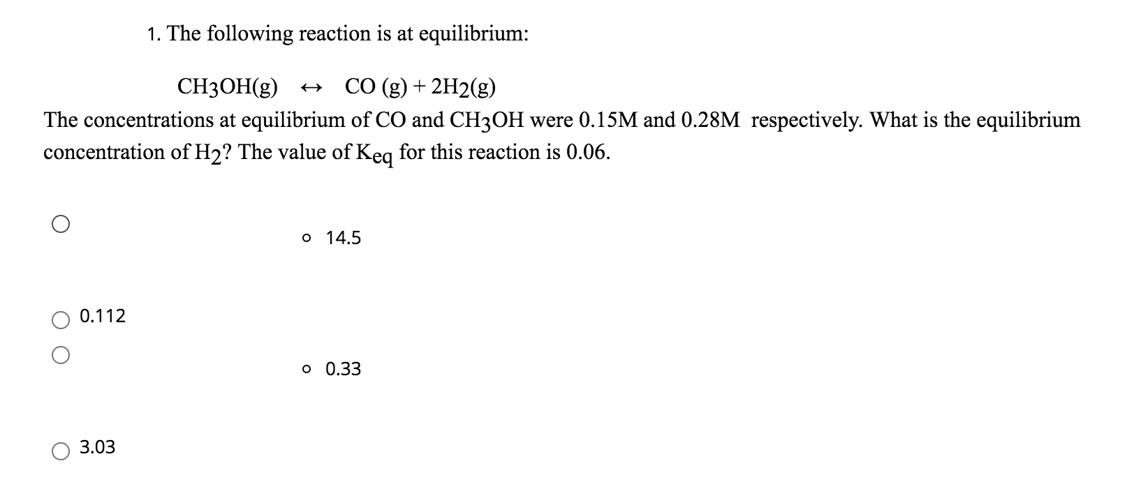 Solved 1 The Following Reaction Is At Equilibrium Ch3oh G Chegg Solved 1 The Following Reaction Is At Equilibrium Ch3oh G Chegg