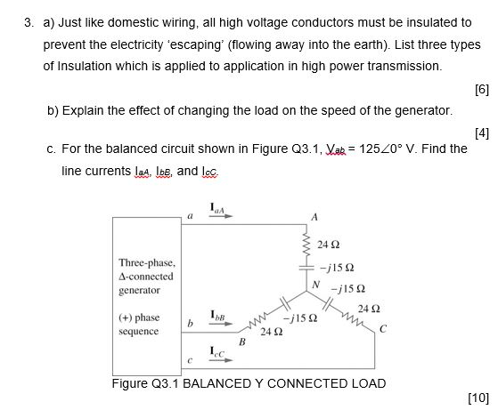 3. a) Just like domestic wiring, all high voltage | Chegg.com