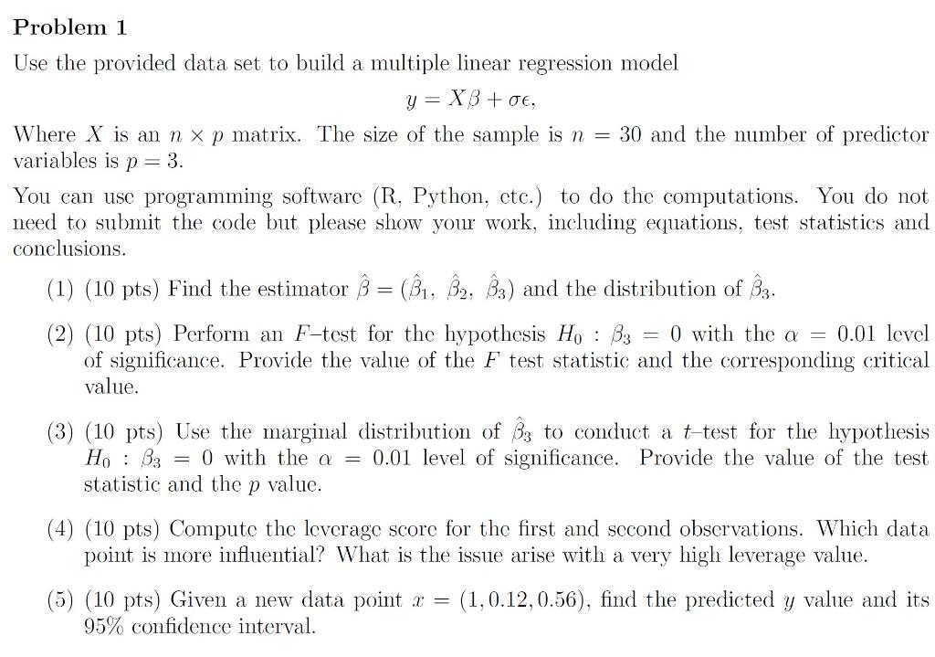 Problem 1 Use the provided data set to build a | Chegg.com