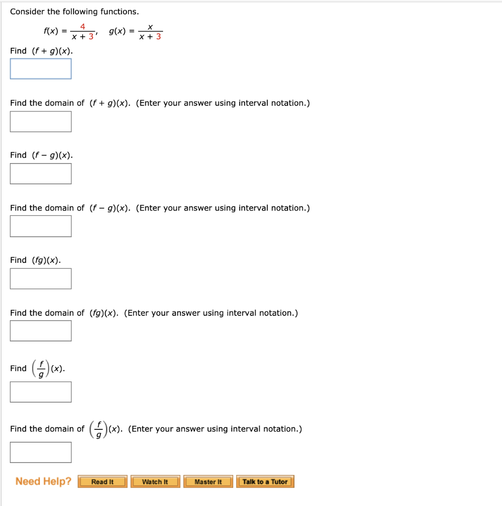 Solved Consider the following functions. f(x) = 4 X + 3' | Chegg.com