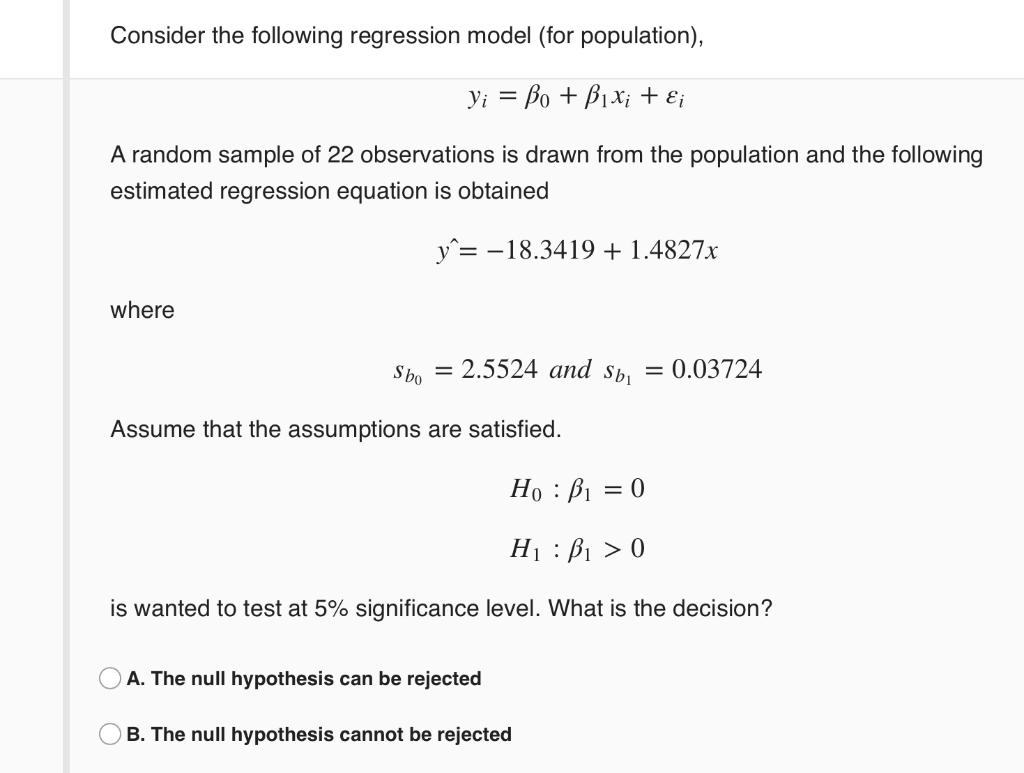 Solved Consider the following regression model (for | Chegg.com