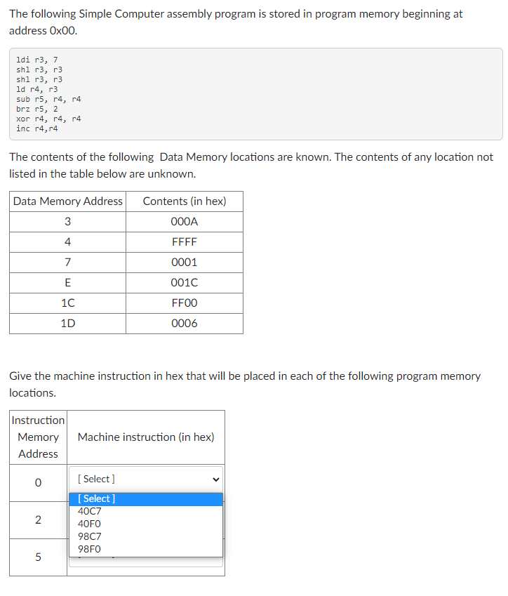 The following Simple Computer assembly program is | Chegg.com