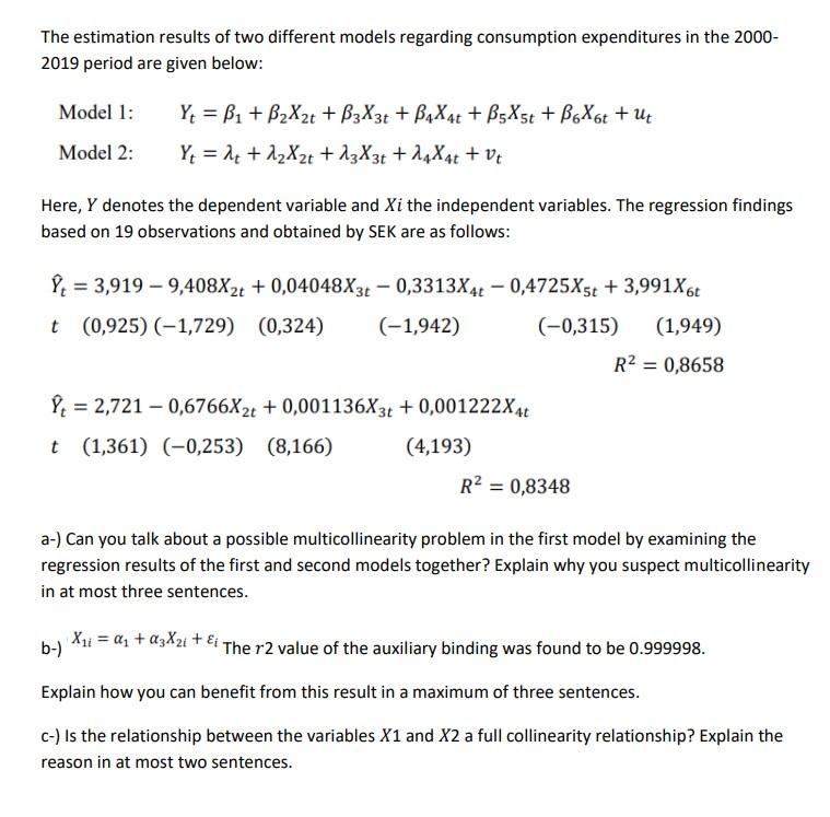 The estimation results of two different models | Chegg.com