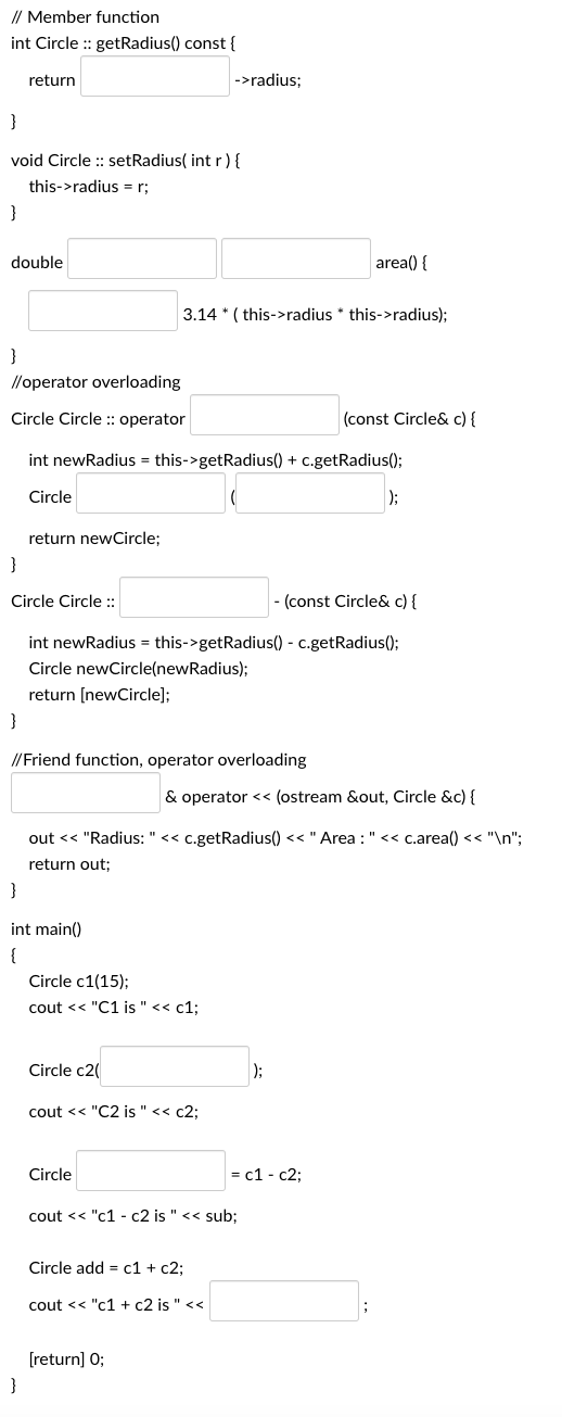 Solved Problem Statement Create a class named Circle with a | Chegg.com