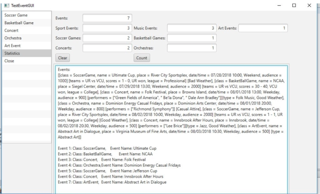 Solved Create a java GUI to store all the events display | Chegg.com