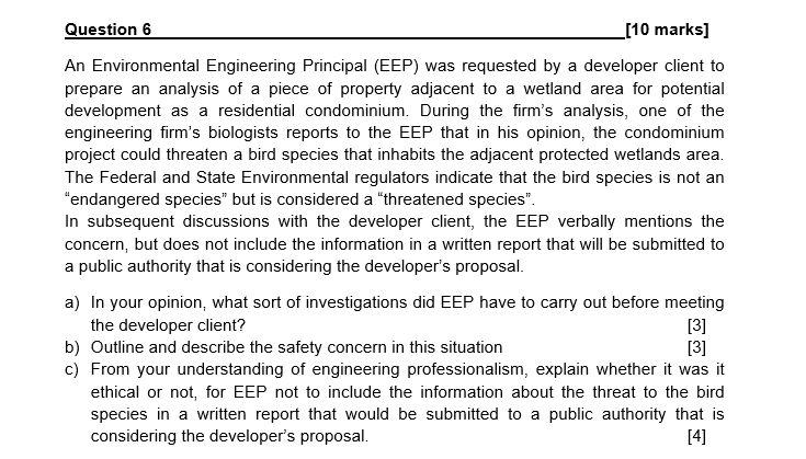 Solved Question 6 _[10 marks] An Environmental Engineering | Chegg.com