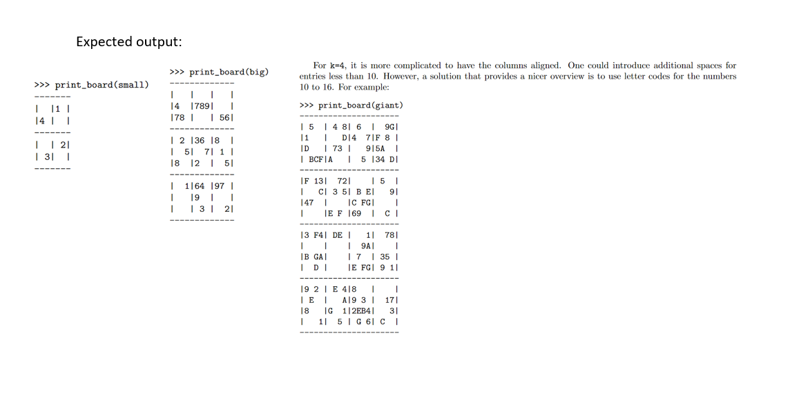 Solved Use python to write a function print board (board) | Chegg.com