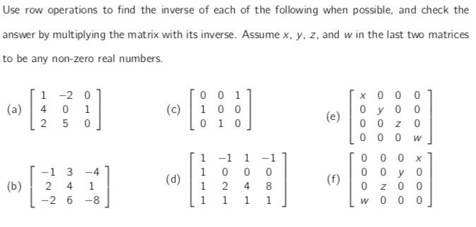 Solved Use row operations to find the inverse of each of the | Chegg.com