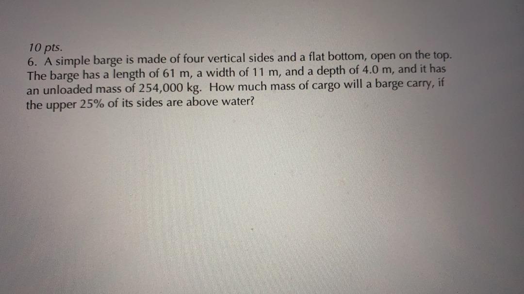 Solved 10 Pts. 6. A Simple Barge Is Made Of Four Vertical | Chegg.com