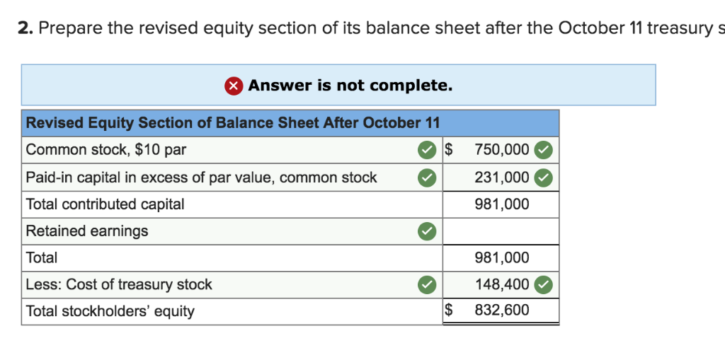 Solved Exercise 11-10 Recording And Reporting Treasury Stock | Chegg.com