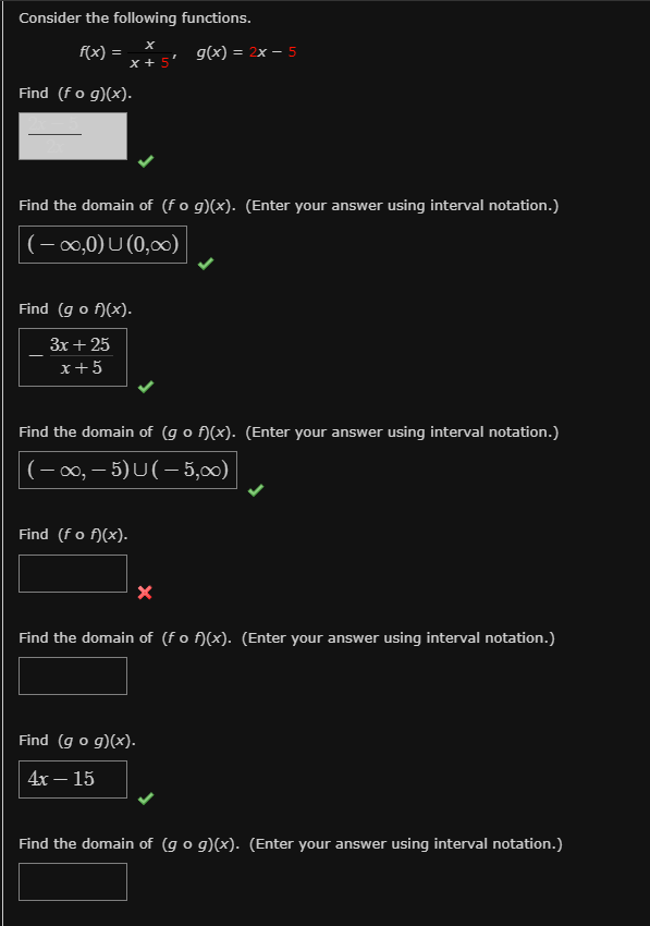 Solved Consider the following functions. f(x) = g(x) = 2x-5 | Chegg.com