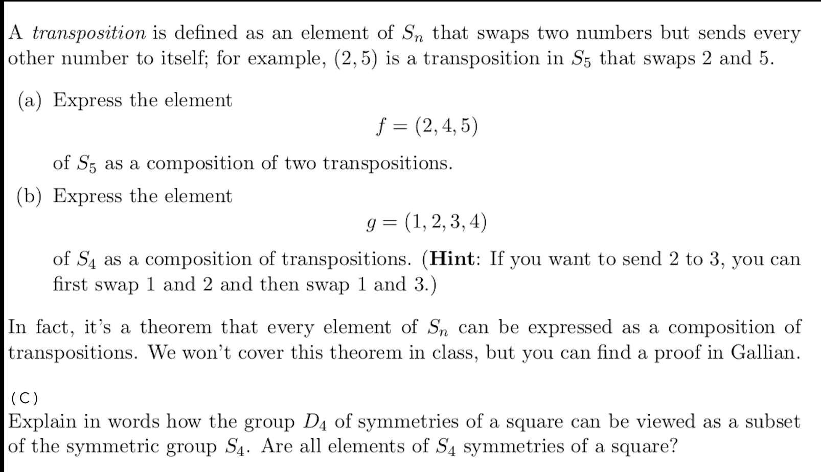 Number Transposition Solved A transposition is defined as an element of Sn that | Chegg.com