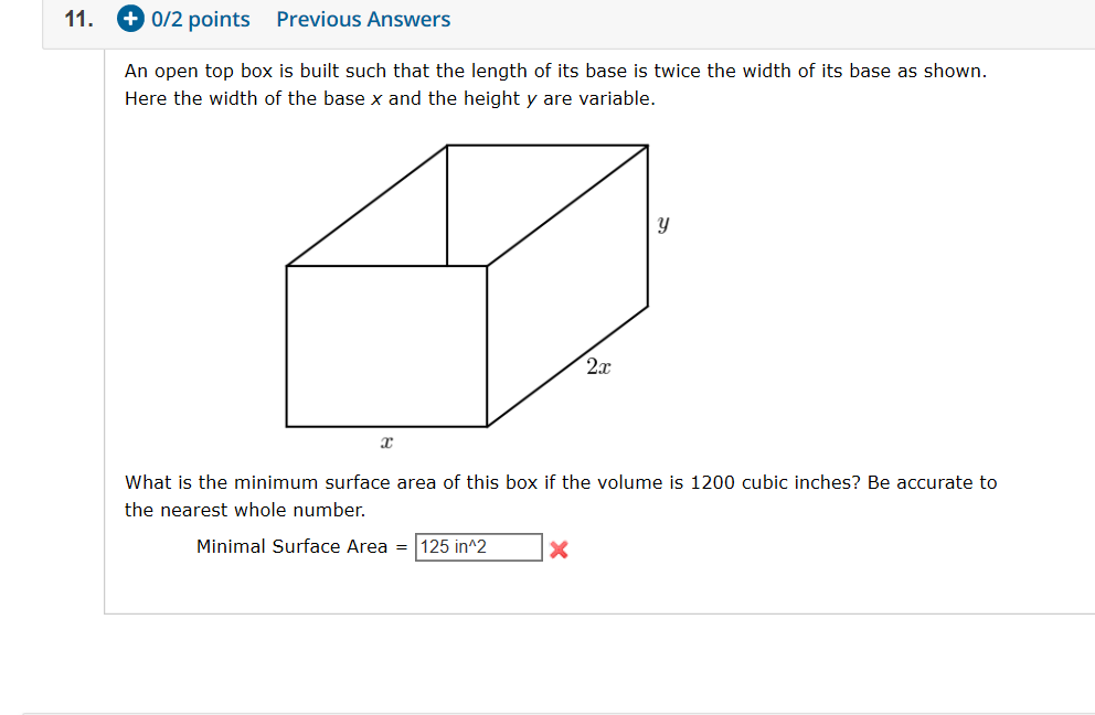 Solved 11. + 0/2 points Previous Answers An open top box is | Chegg.com