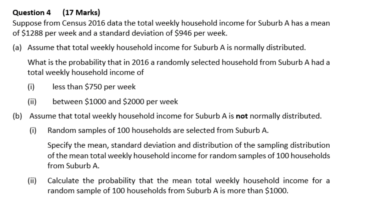 Solved Question 4 (17 Marks) Suppose from Census 2016 data