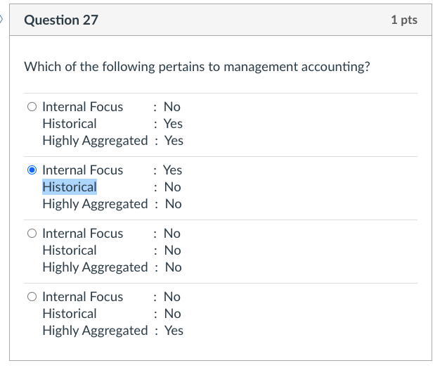 Solved Question 27 1 pts Which of the following pertains to | Chegg.com