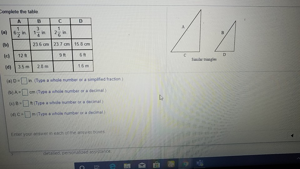 Solved Complete the table. 3 (a) 65 in. A. 17 in. 2 in. 23.6 | Chegg.com