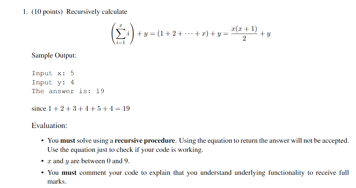 Solved 1. (10 points) Recursively calculate | Chegg.com
