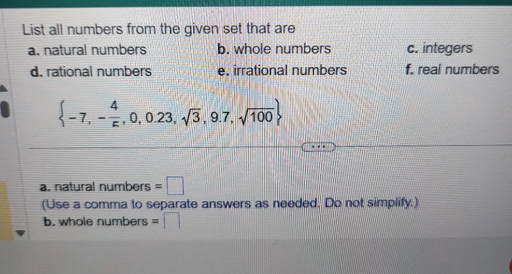 Solved List All Numbers From The Given Set That Are A. | Chegg.com