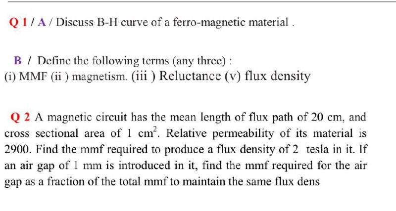 Solved Q1/A/Discuss B-H curve of a ferro-magnetic material B | Chegg.com