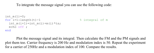 Solved 1 € 0 Part 2. General message signal modulation Write | Chegg.com