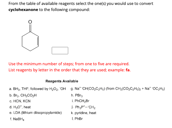 Solved From the table of available reagents select the | Chegg.com