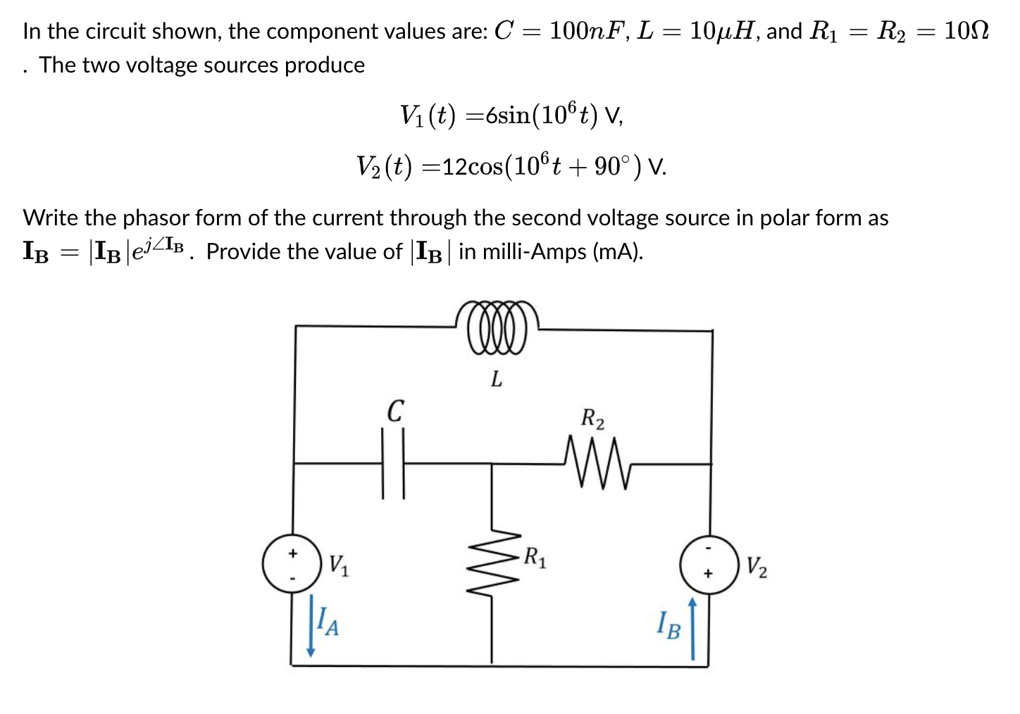 Solved In the circuit shown, the component values are: | Chegg.com