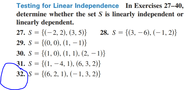 Solved Testing For Linear Independence In Exercises 27-40, | Chegg.com