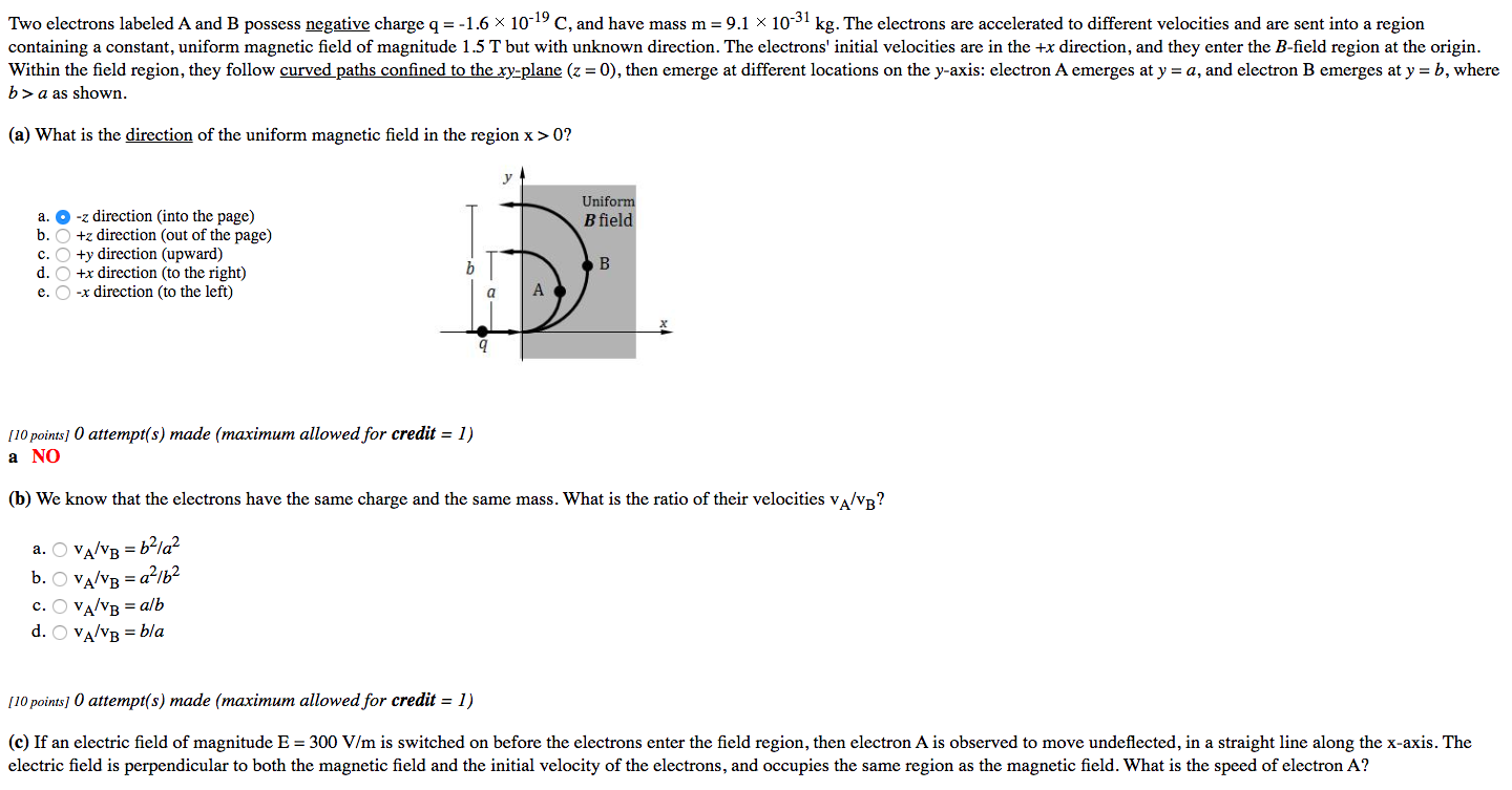 Solved Two Electrons Labeled A And B Possess Negative Cha Chegg Com