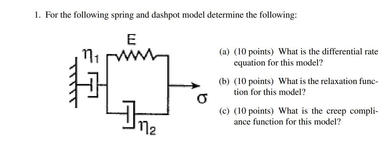 Solved 1. For the following spring and dashpot model | Chegg.com