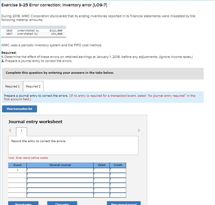 Solved Exercise 9 25 Error Correction Inventory Error L Chegg Com Solved Exercise 9 25 Error Correction Inventory Error L Chegg Com