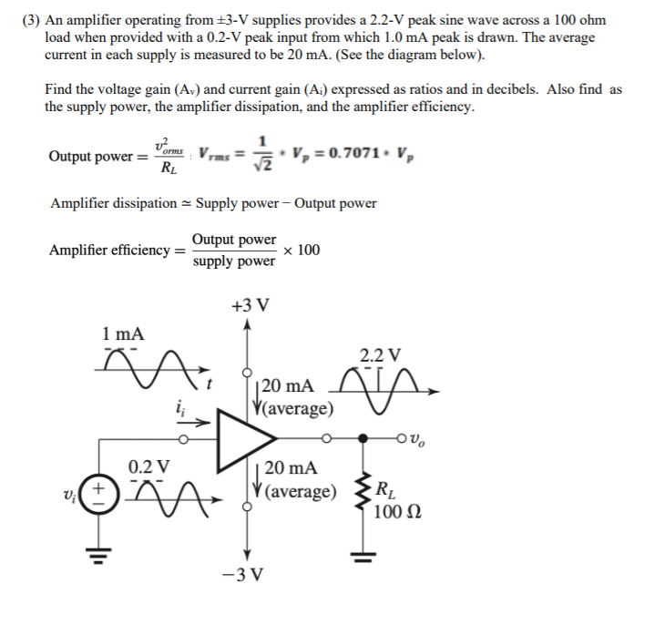Solved (3) An amplifier operating from 3V supplies provides