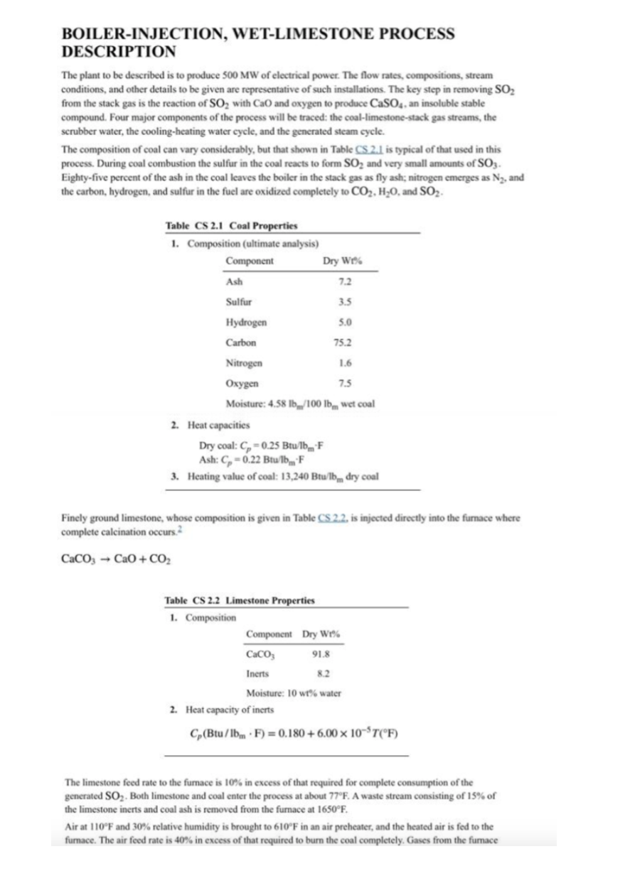 Solved BOILER-INJECTION, WET-LIMESTONE PROCESS DESCRIPTION | Chegg.com