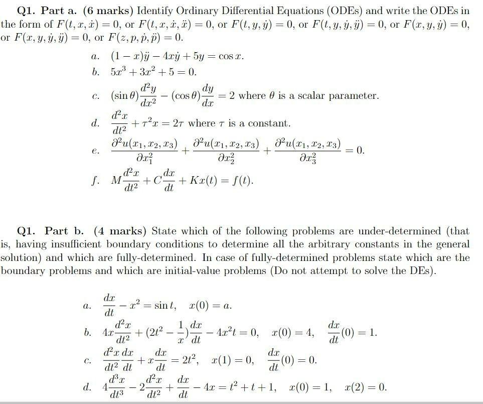 Solved = - Q1. Part a. (6 marks) Identify Ordinary | Chegg.com