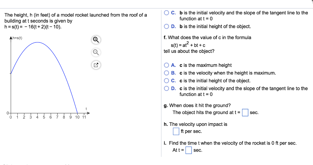 Solved The height, h (in feet) of a model rocket launched | Chegg.com