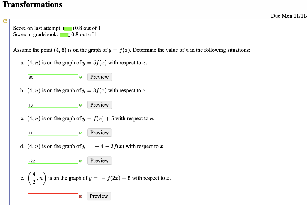 Solved Transformations Due Mon 11/11/ 0.8 out of 1 Score on | Chegg.com