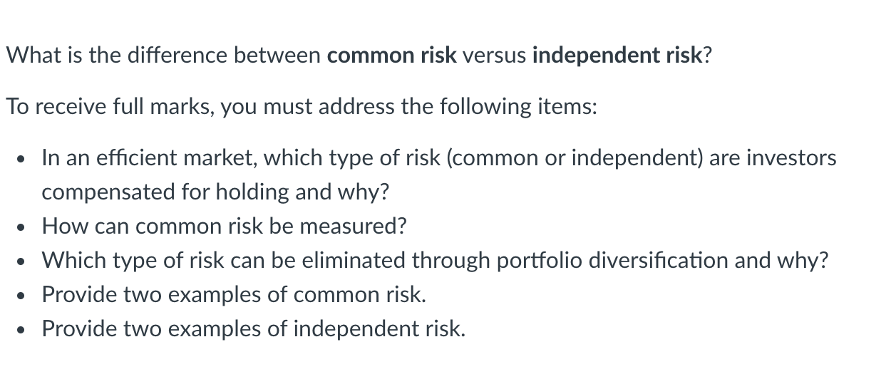 Solved What is the difference between common risk versus | Chegg.com