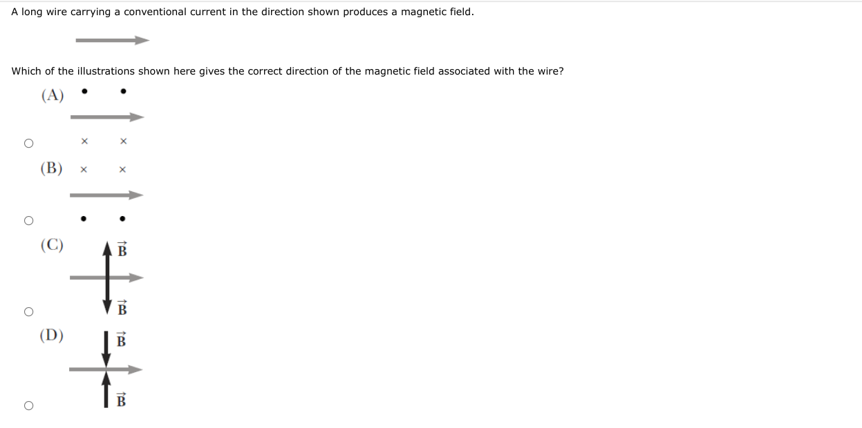 Solved A long wire carrying a conventional current in the | Chegg.com