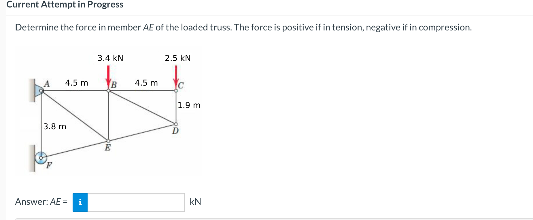 Solved Current Attempt In Progress Determine The Force In | Chegg.com