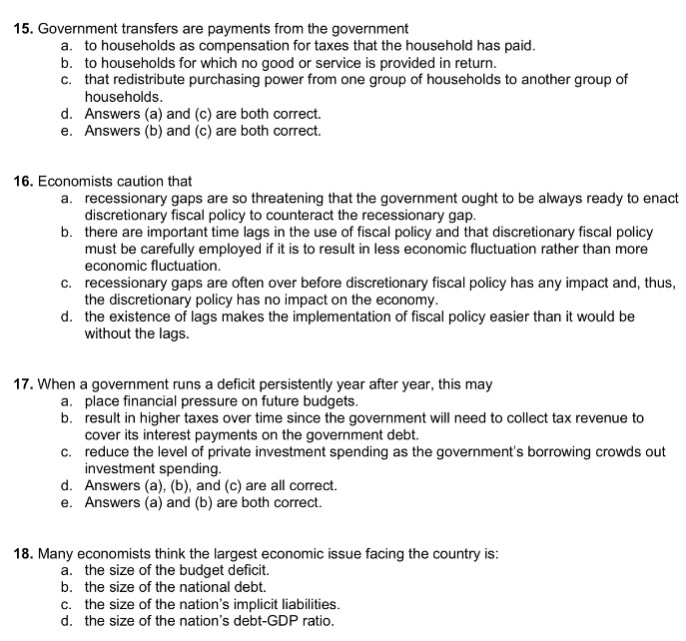 Solved 15. Government transfers are payments from the | Chegg.com