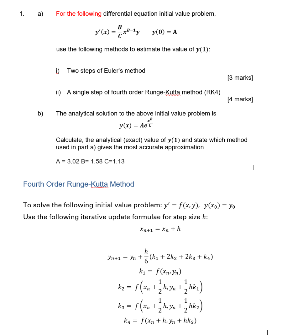 Solved 1. a) For the following differential equation initial | Chegg.com