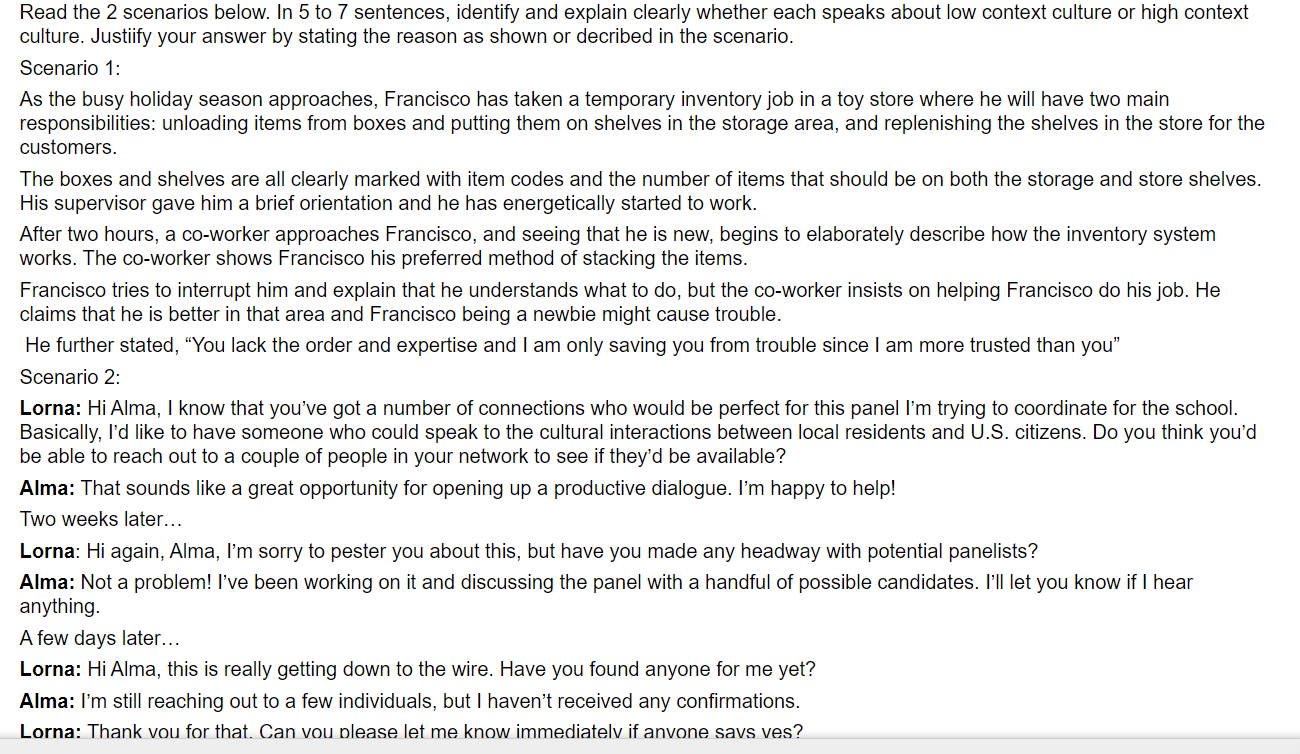 Solved Read the 2 scenarios below. In 5 to 7 sentences,